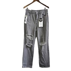 Moto boho distressed cheeky straight grey jeans NWT